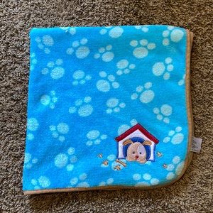 Baby Blanket Dog House Bones Paw Prints Brown Puppy Aqua Fleece 28x30 Regent